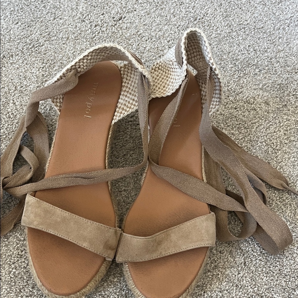 Maypol Neutral Taupe Wrap Espadrille Sandals - Women
